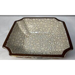 Hand-Painted Ceramic Leaf Bowl 8" x 8" Square With Intricate Pattern